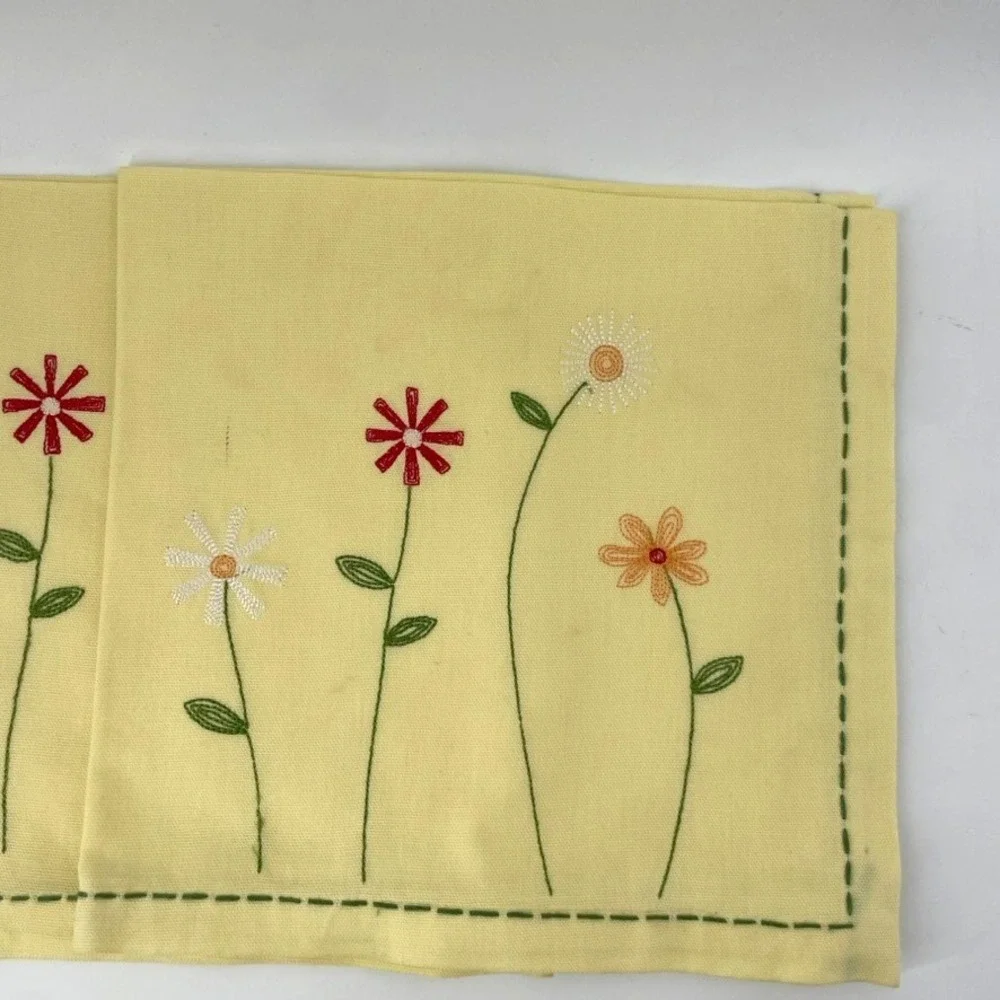 TAG‎ Napkins Cloth Fabric 6 Cotton Embroidered Flowers Yellow Spring Large 20x20